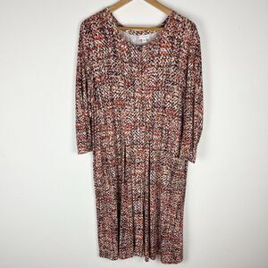 J. Jill Shirt Dress XL Jersey Knit Orange Black 3/4 Sleeve Button Up Pockets​​​​